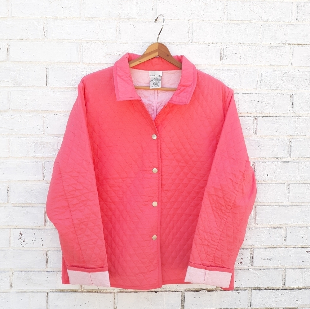 Vintage White Stag Quilted Cotton Jacket Pink Snap